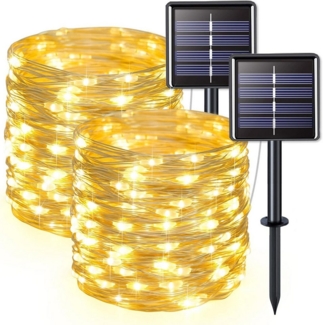 Athlix LED-Lichterkette Solar LED-Lichterkette 2x Solar Lichterkette Außen 12m 100 LED, 12m 100 LED Outdoor Solarlichterkette, Wasserdicht und 8 Modi