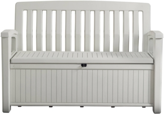 Dmora Aufbewahrungstruhe für draußen Goderich, Gartenbox, Outdoor-Truhe, Stauraumbank für außen, 133x61 h89 cm, Weiß
