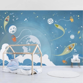 Bilderdepot24 Kindertapete Kinderzimmer Buntes Weltraumtreiben Kinder Wanddeko Weltall Rakete, Glatt, Matt, (Vliestapete inkl. Kleister oder selbstklebend), Mädchenzimmer Jungenzimmer Babyzimmer Bildtapete Fototapete Wandtapete