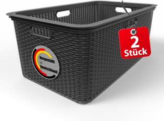 BigDean 2 Stück Wäschekorb 59 x 39 x 26 cm Rattan Design – Wäschewanne Made in Germany