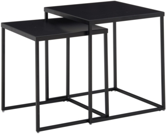 Wohnzimmertisch 2er Set Metall Beistelltisch Eckig Schwarz | Design Beistelltisch Industrial | Sofatisch Couchtisch Quadratisch | Tischset 2-teilig Satztisch Stahl