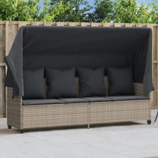 vidaXL Sonnenliege mit Dach und Kissen Hellgrau Poly Rattan 368358