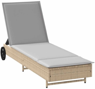 vidaXL Sonnenliege mit Rollen und Auflage Beige Poly Rattan 4104036