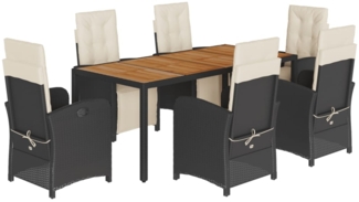 vidaXL 7-tlg. Garten-Essgruppe mit Kissen Schwarz Poly Rattan 3212472