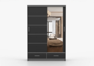 imoebel24 Schwebetürenschrank FLORENCE 150 cm - Grau / Schwarz