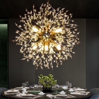 RWEUOQ Hängeleuchte LED Löwenzahn-Kristall-Kronleuchter Höhenverstellbar keine Lichtquelle, Durchmesser 40 cm, 200 cm lange verstellbare Aufhängeschnur, Adjustable Suspension Steel Cable,8 G9-Birnen & K9-Glasperlen, Geeignet für Wohnzimmer,Esszimmer,Sc...