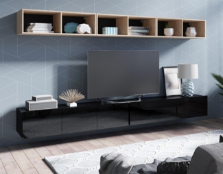 AX LIVING Wohnwand Moder ,,Kossana 33’’ – 300 cm Goldene Eiche/Schwarz