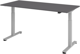 bümö elektrisch höhenverstellbarer Schreibtisch Graphit 180x80 cm, Gestell: Silber - Büroschreibtisch höhenverstellbar elektrisch, elektrischer Bürotisch & Gaming Tisch, Stehschreibtisch, XMST-19-G-S