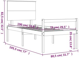 vidaXL Seniorenbett mit Kopfteil Massivholz 3195441