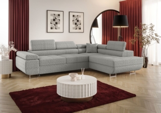 Ecksofa Schlafsofa Sofa MONARO Stoff Quelle Hellgrau Ottomane Rechts