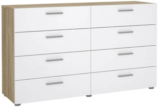 Dmora Kommode Phethai, Wohnzimmerbuffet, Wohnzimmer-Sideboard, Moderne Küchen-Speisekammer, 140x40 h82 cm, Eicheund Glänzendes Weiß