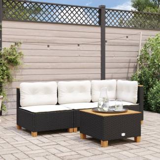 vidaXL Garten-Ecksofa mit Kissen Schwarz Poly Rattan 365902