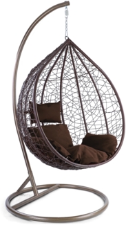 Luxus Hängesessel Miami XXL Polyrattan Korb braun Gestell braun Kissen dkl. braun