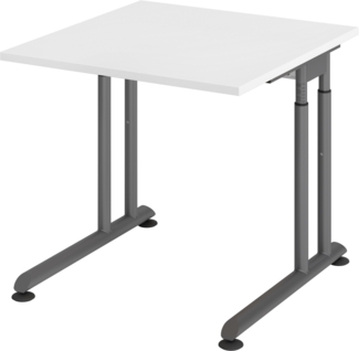 bümö höhenverstellbarer Schreibtisch Z-Serie 80x80 cm in weiß, Gestell in Graphit - PC Tisch klein für's Büro manuell höhenverstellbar, Computertisch verstellbar, ZS-08-W-G