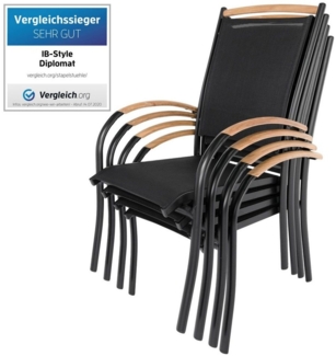 ib style Gartenstuhl Diplomat Stapelstuhl schwarz / teak Set (Hochstuhl), Gartenstuhlset - Gartensessel - Stapelbar - mehrfach gewebt