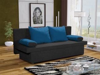 Sofa Schlafsofa inklusive Bettkasten DANNY Schwarz / Blau