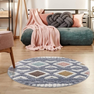 Carpet City Hochflor-Teppich Focus 3382, rund, Höhe: 20 mm, Boho-Teppich, Hochtief-Muster/ 3D-Effekt, für Wohnzimmer, Schlafzimmer