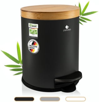 Exitoso Mülleimer 5 L leicht entleerbar Bambus, Kosmetikeimer WC-Eimer Tretmülleimer klein, mit Softclose-Funktion