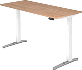 bümö® Sitz- & Stehschreibtisch Serie-XBHM elektrisch höhenverstellbar mit Memoryfunktion, Tischplatte 180 x 80 cm in Nussbaum, Gestell in weiß / aluminium poliert