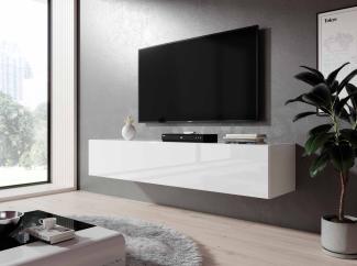 Furnix TV-Schrank ZARTO Lowboard TV-Board 160 cm Fernsehschrank Wandmontage weiß Glanz 160x35x32 cm