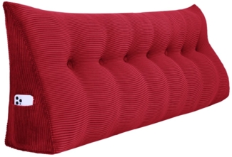 VERCART Großes Keilkissen, Langes Lesekissen, Bettruhe Rückenkissen, Dreieckiges Liegekissen, Dekoratives Kopfteilkissen für Tagesbett oder Tiefes Sofa, Cord Rot, 200cm