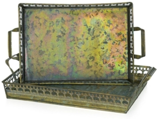 Tablett Serviertablett Metalltablett Set Metall Shabby Landhausstil Antik Stil