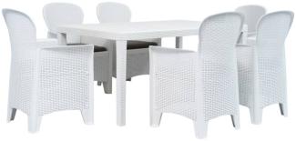 vidaXL 7-tlg. Garten-Essgruppe Kunststoff Weiß Rattan-Optik 276125