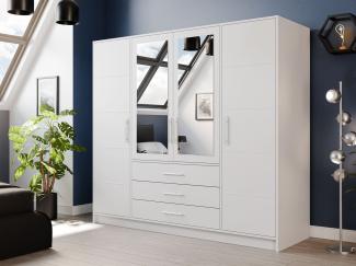 'Bado 4D' Kleiderschrank mit Schubladen und Spiegel, Laminatplatte weiß, 200 x 58 x 195 cm