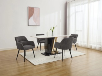 Vente-unique - Stuhl 6er-Set - Stoff & Metall - Grau - HEKA