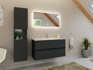 Badmöbel Set Taifun 3tlg. 100 cm mit LED Spiegel & Hochschrank Grafit : Grafit