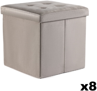 Valora Faltbarer Pouf L Aufbewahrungshocker Beige Samt x8