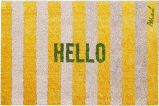 Mad about Mats Fußmatte Indoor Hello gestreift Print rutschfest, gelb grün beige, Höhe: 9 mm, bedruckter Türvorleger mit breiten Streifen und bunten Farben 50/75 cm