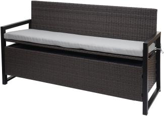 Poly-Rattan 3er Sitzbank HWC-F39, Gartenbank Truhenbank, Staufach Aufbewahrung Sitzkissen ~ grau, Kissen grau