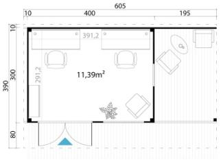 Lasita Maja Gartenhaus Domeo 5-7 Gartenhaus aus Holz in Silber Holzhaus mit 44 mm Wandstärke inklusive Terrasse inklusive Schleppdach Blockbohlenhaus