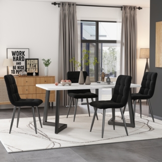 Merax Essgruppe, (Set, 5-tlg, Tisch mit 4 Stühlen), Esstisch und 4 Esszimmerstuhl Set Polsterstühle Küchetisch Marmoroptik, Schwarz