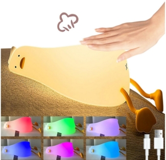 ZEUOPQ LED Nachtlicht LED Nachtlicht LED Baby Silikon Nachtlicht Dimmbare Nachttischlampe, süße Enten-Nachttischlampe, LED fest integriert, warmes Licht/siebenfarbiges Licht, 3 Lichtmodi, mit Timing, Touch&Switch-Steuerung, USB Aufladbare, für Baby,Kin...