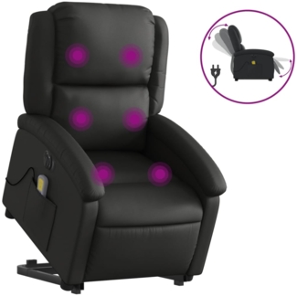 vidaXL Massagesessel mit Aufstehhilfe Elektrisch Schwarz Echtleder 3204274