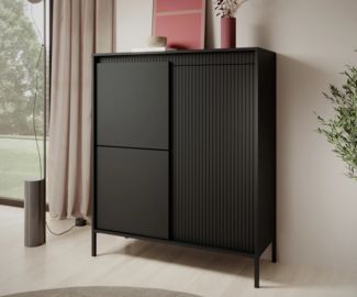 AX LIVING Trentinis 3D Schwarze Highboard modern 103,5 cm, geriffeltes