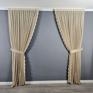 Gardinen by Justyna Vorhang Beige 2er Seitenschals Set, Kräuselband, transparent, Fertiggardine,Hochwertigegardine,Turkischegardine,Vorhänge,Tül