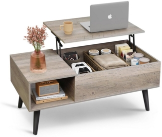 WLIVE Couchtisch Höhenverstellbarer Couchtisch mit Stauraum, (Wohnzimmertisch mit Ausziehbar Platte & offene Fächer, Lift-Top-Design, Holzoptik & Metallrahmen), multifunktionaler Tisch, Rechteckiger Arbeitstisch für Wohnzimmer
