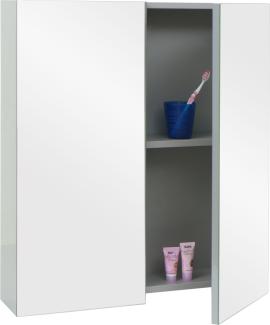 Spiegelschrank HWC-B19b, Badschrank Hängeschrank, 2 Regalböden hochglanz MVG-zertifiziert 70x60x16cm ~ grau