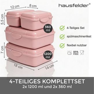 Hausfelder Lunchbox Brotdosen 4er Set hoch rosa, Kunststoff, (4er Set, 4-tlg, 2 große Brotdosen und 2 kleine Snackboxen), spülmaschinengeeignet, langlebig, bruchfest, BPA-frei