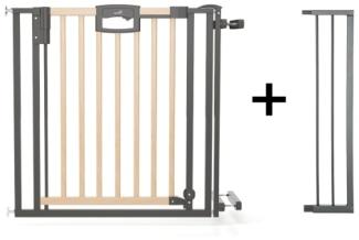 Geuther Türschutzgitter 'Easylock Plus' zum Klemmen für Öffnungen, Holz/ Metall, Natur/ Schwarz, 100 cm - 108,5 cm