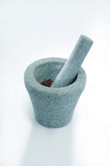 Gefu Vesto Küchenmörser aus grauem Granit für Gewürze und Kräuter mit Stößel