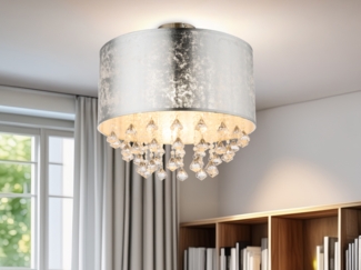 Deckenleuchte mit Textil Lampenschirm und Kristallen AMY