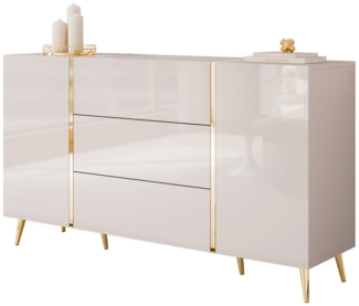 Lookway Kommode mit Schubladen ONYX Kaschmir auf goldenen Beinen, Hochglanz, 158 cm