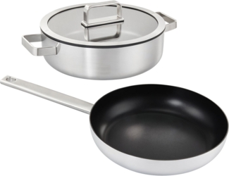 Hanseatic Pfannen-Set PREMIUM, Edelstahl (Set, 3-tlg, 1x Pfanne 24 cm, 1x Servierpfanne 28 cm mit Deckel), mit Antihaftbeschichtung, für alle Herdarten, Induktion