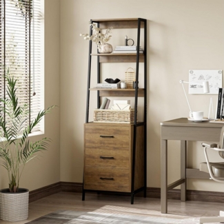 HOMECHO Bücherregal, Standregal Holz&Metallgestell Büroregal 3 Ebenen Weiß