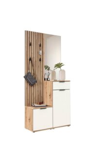 moebel-dich-auf Kompaktgarderobe EASY (Paneel + Bank + Spiegel + Schuhschrank, in 2 Farbvarianten, Lamellenoptik) 88 cm breit