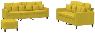 vidaXL 3-tlg. Sofagarnitur mit Kissen Gelb Samt 3201736